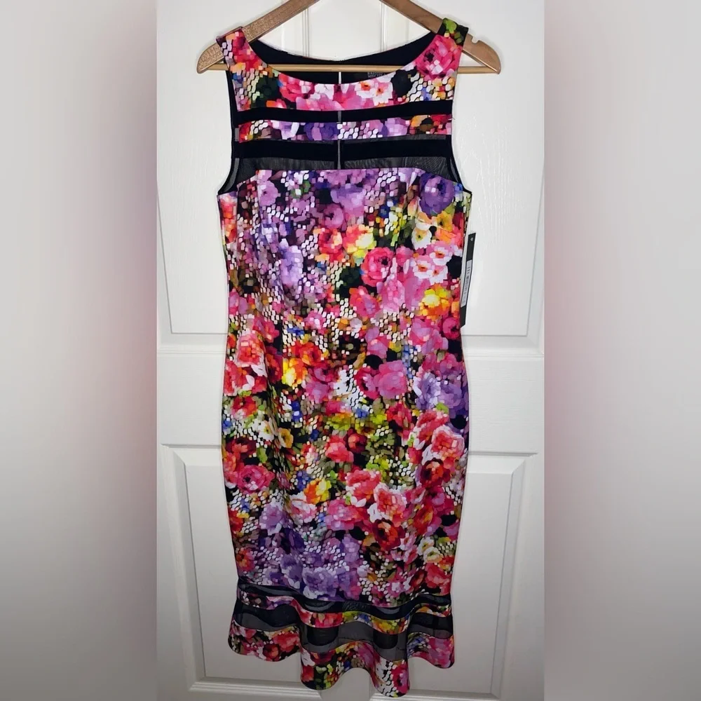 Badgley Mischka Digital Floral Pencil Dress | Size 12 | NWT | Colorful, Rainbow - Picture 7 of 11